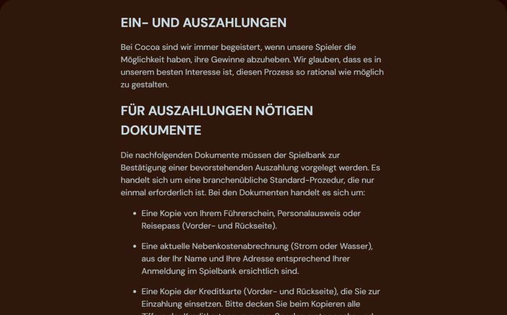 Cocoa Casino abhebung und einzahlungsmethoden.